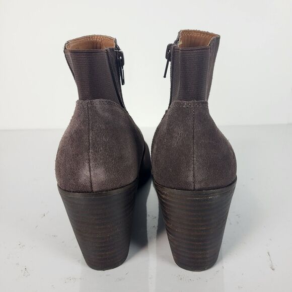 Lucky Brand Zorlina Ankle Boots Wedge Heel Zip Up chocolate Suede - Picture 8 of 11